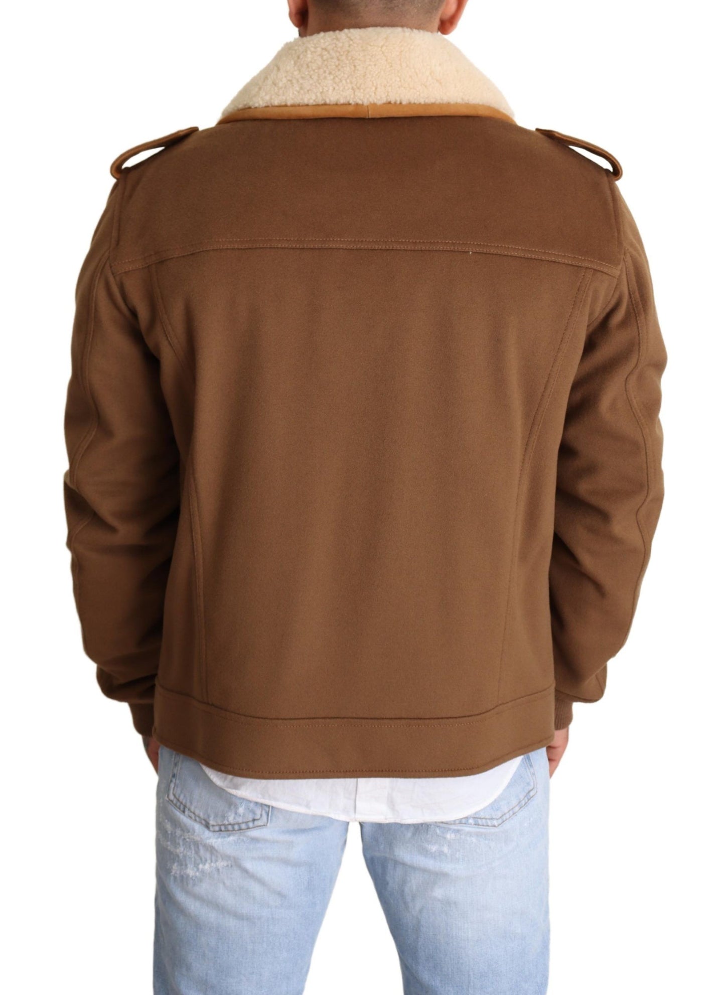 Chaqueta de piel de oveja cruzada marrón