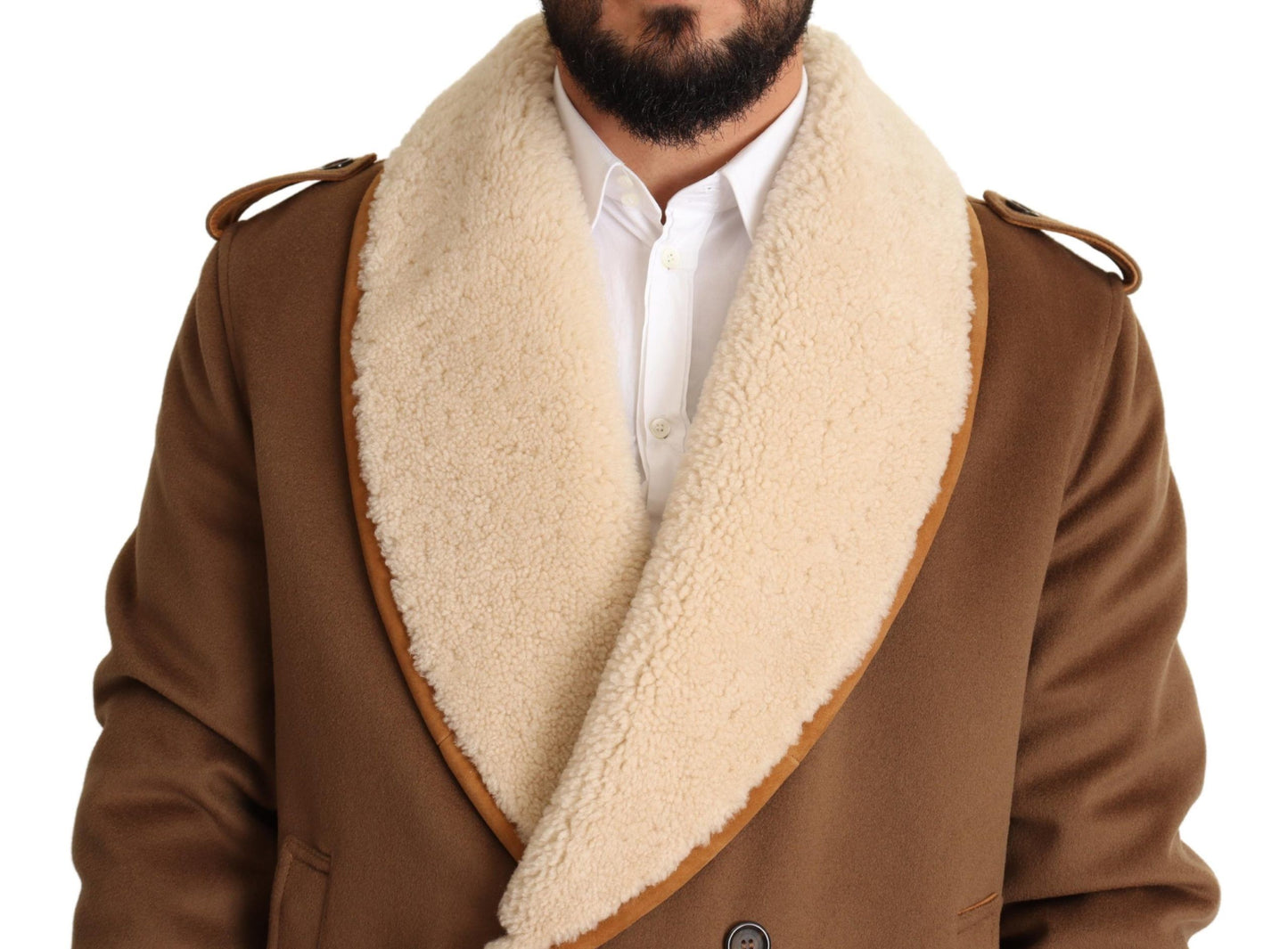 Chaqueta de piel de oveja cruzada marrón