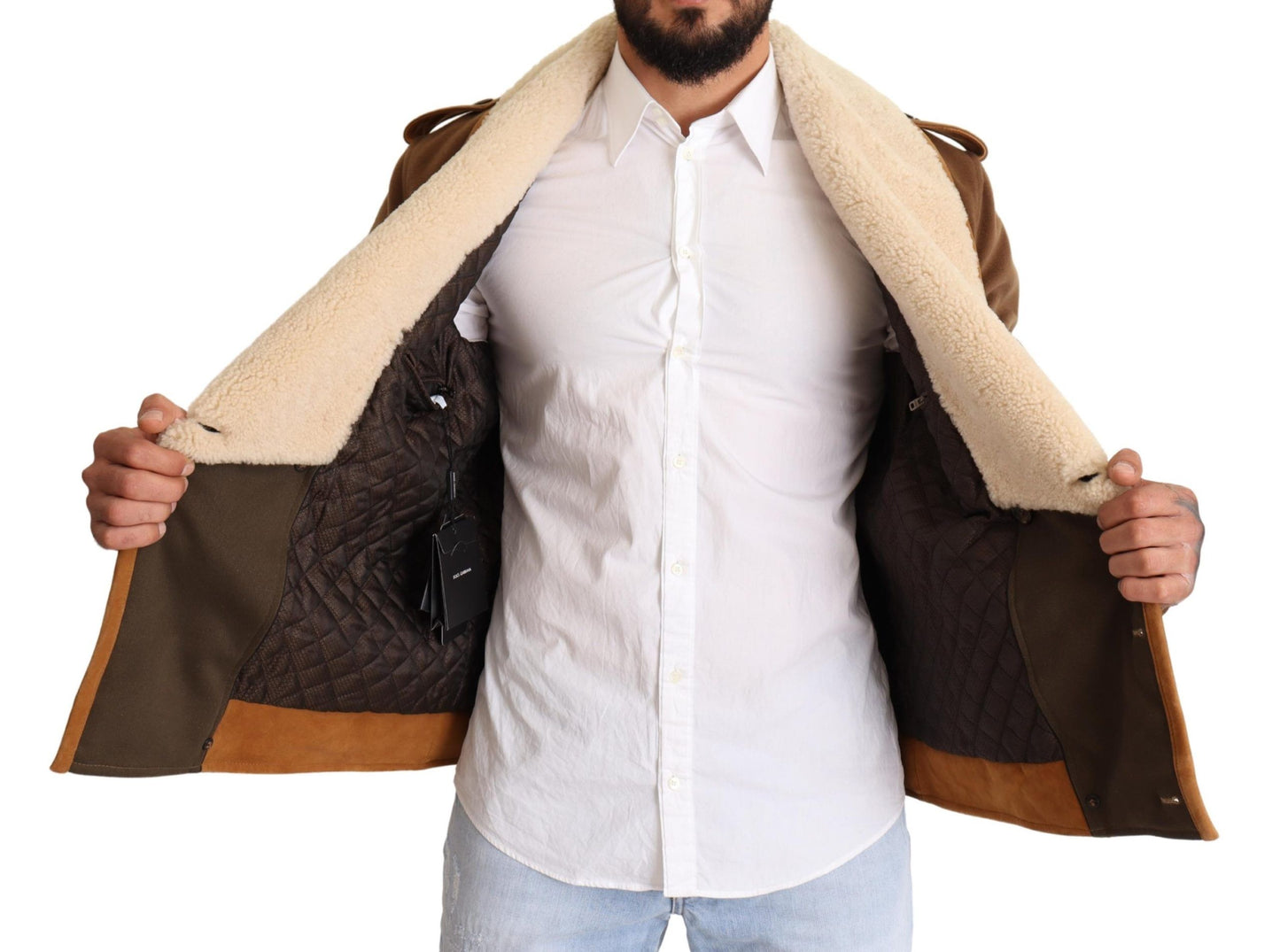Chaqueta de piel de oveja cruzada marrón