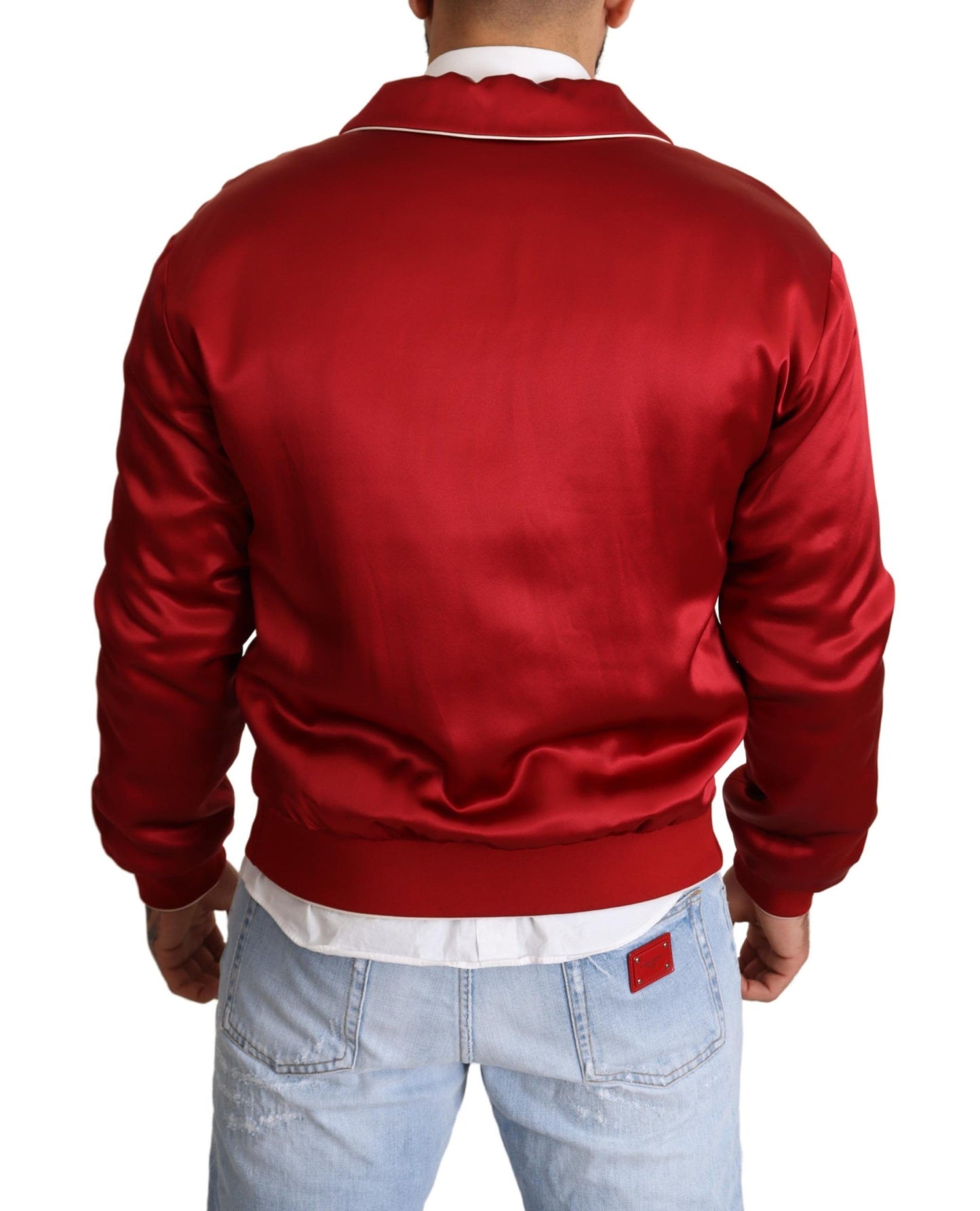 Chaqueta bomber con botones de seda roja y logotipo DG