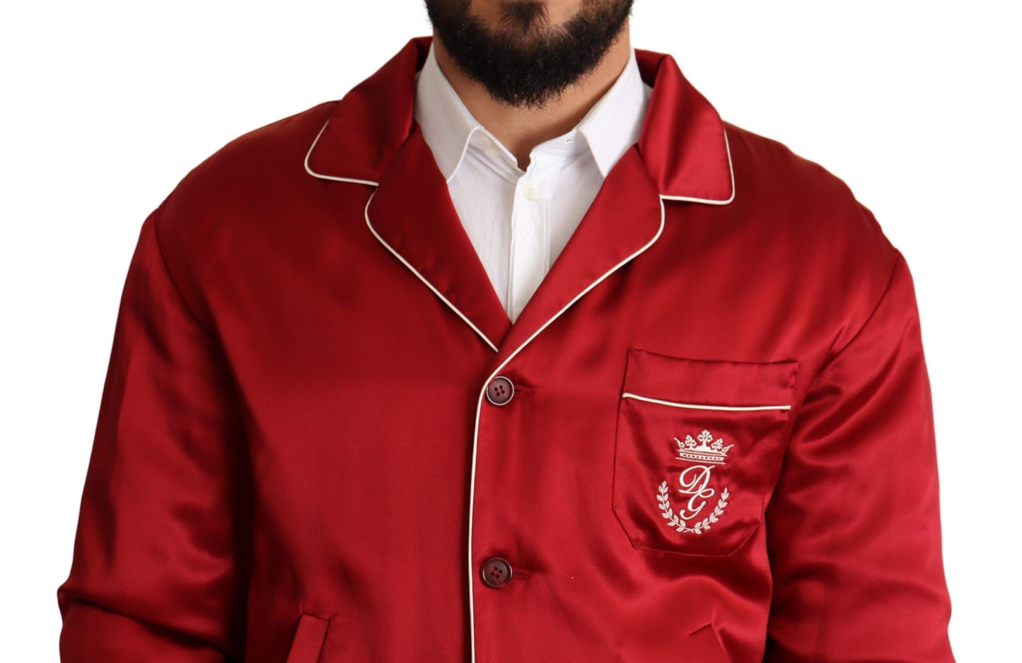Chaqueta bomber con botones de seda roja y logotipo DG