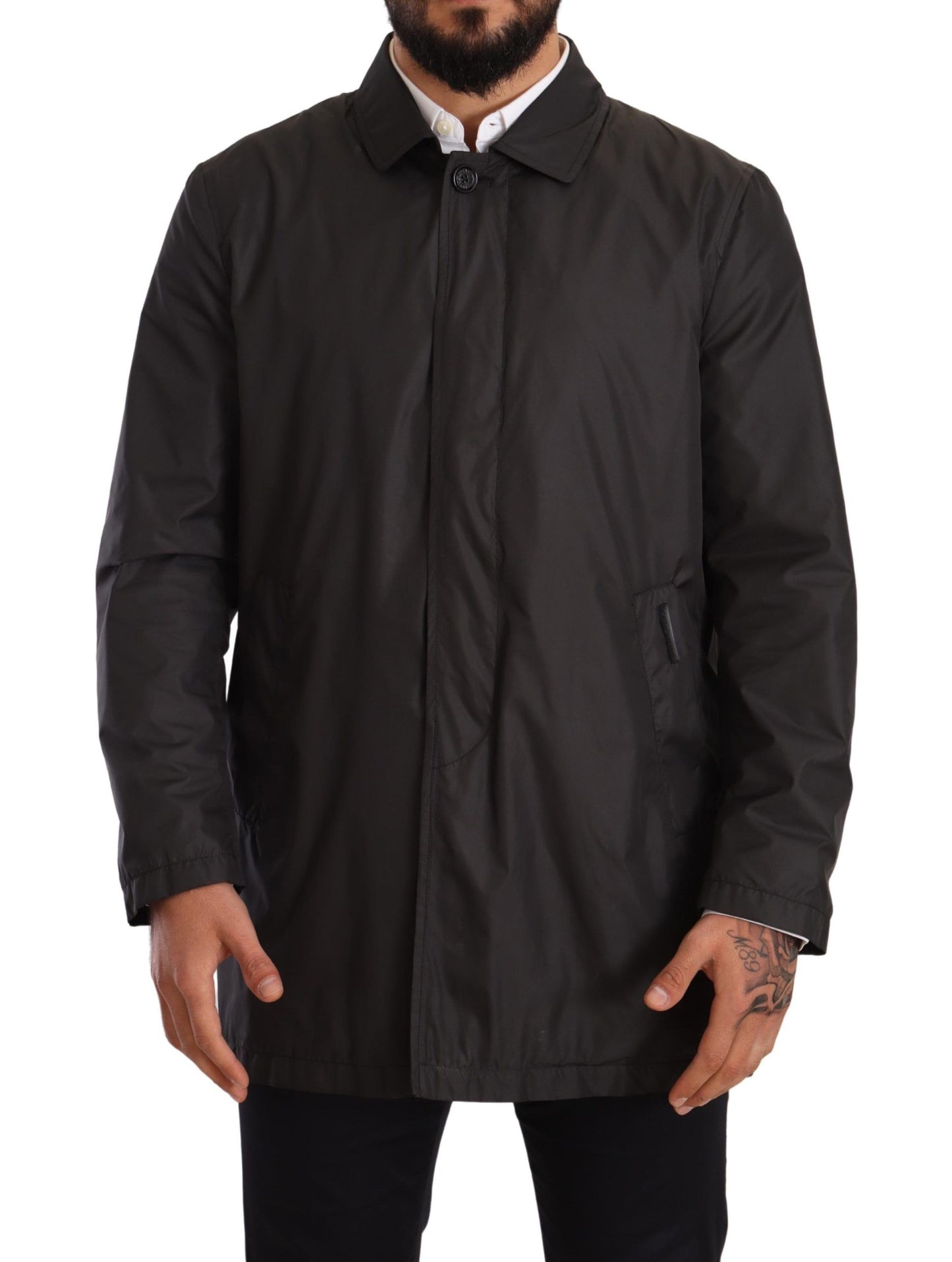Chaqueta gabardina de poliéster negra para hombre