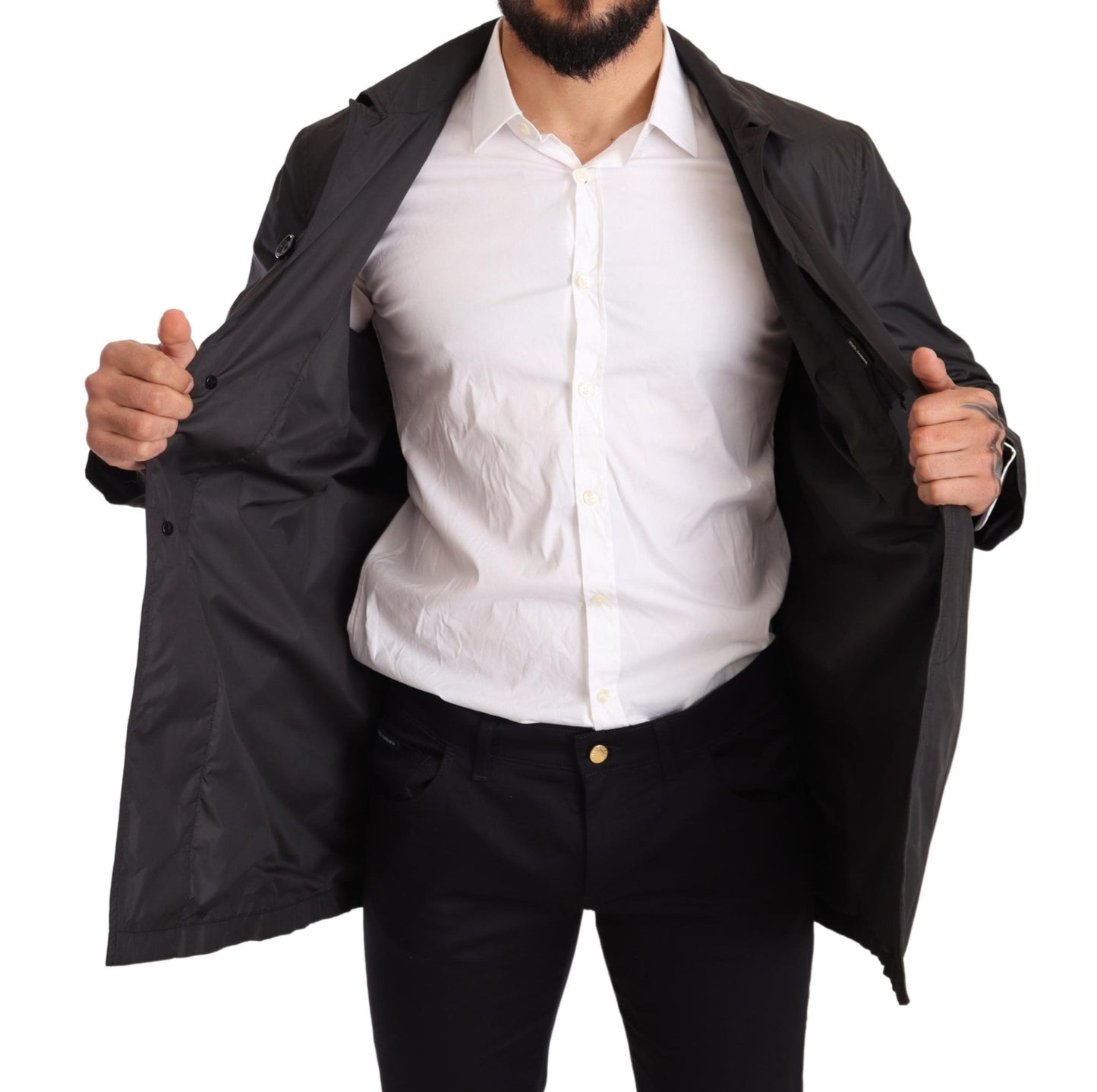 Chaqueta gabardina de poliéster negra para hombre