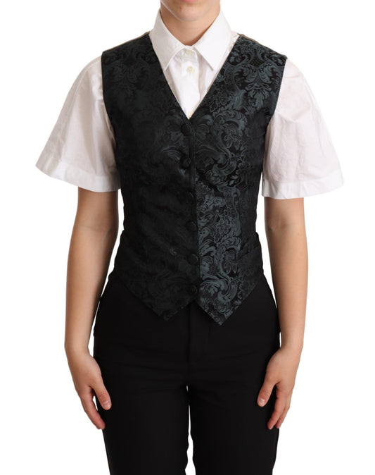 Chaleco floral de jacquard negro, verde