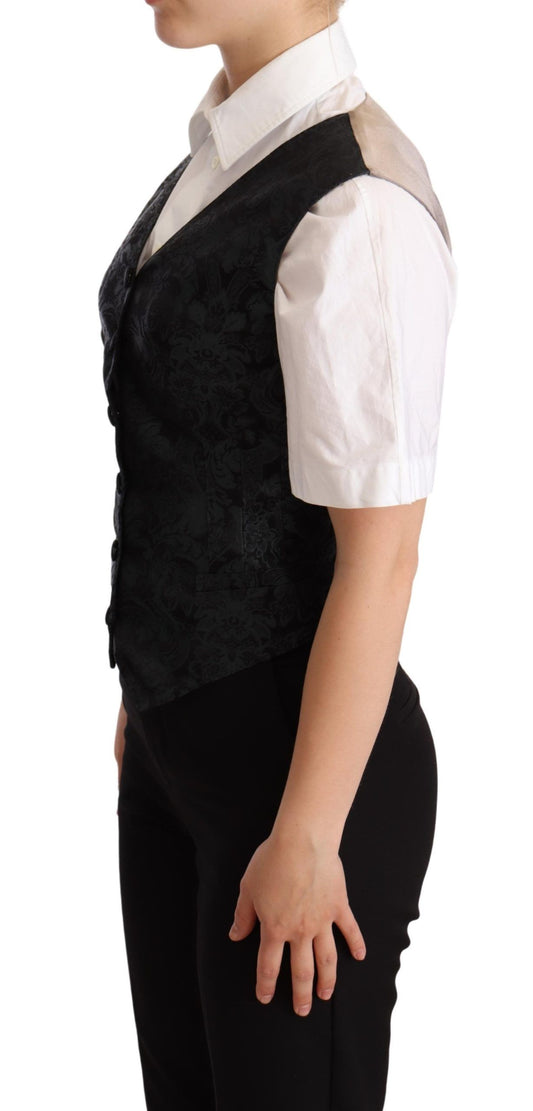 Chaleco floral de jacquard negro, verde