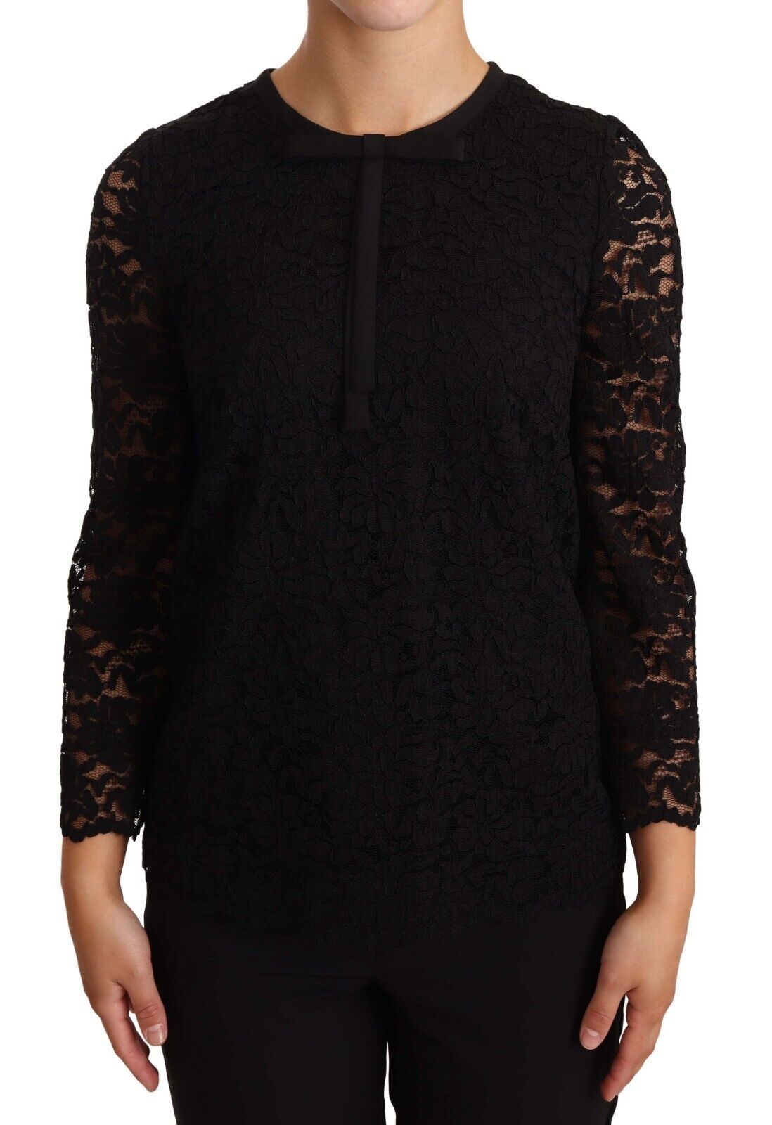 Blusa de nailon con encaje floral negro