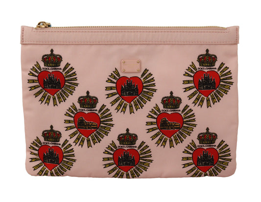 Cartera de mano rosa con logo D&amp;G y corazón devocional para artículos de tocador