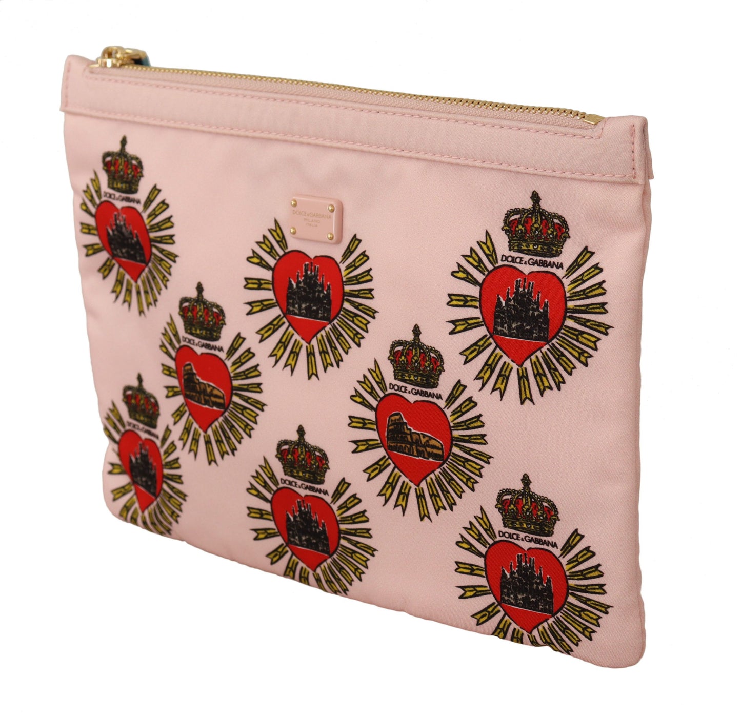 Cartera de mano rosa con logo D&amp;G y corazón devocional para artículos de tocador
