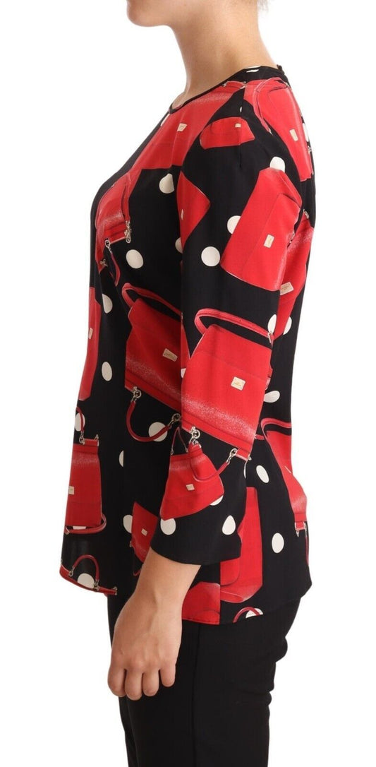Blusa elástica de seda con estampado de bolso Sicilia negro
