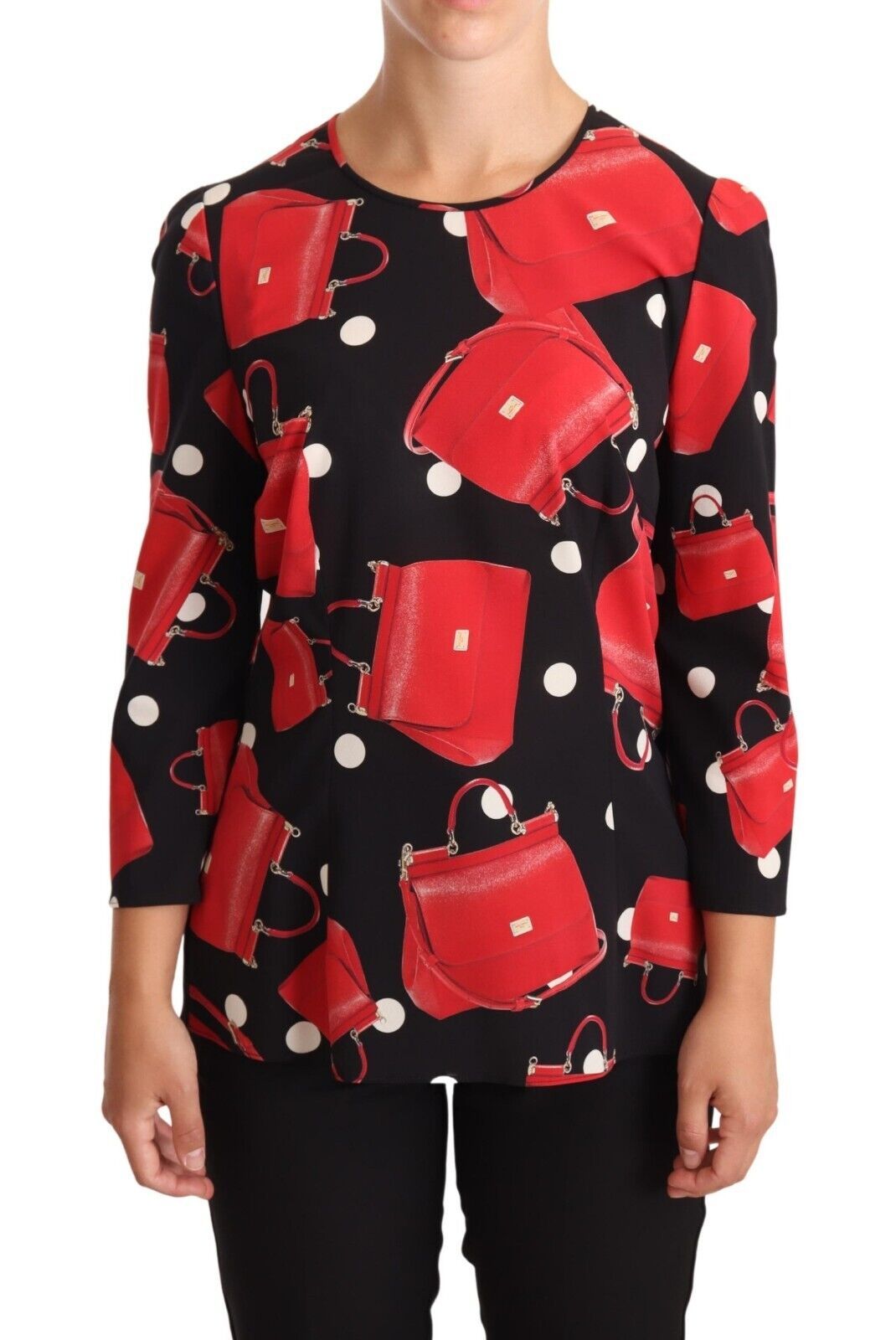 Blusa elástica de seda con estampado de bolso Sicilia negro
