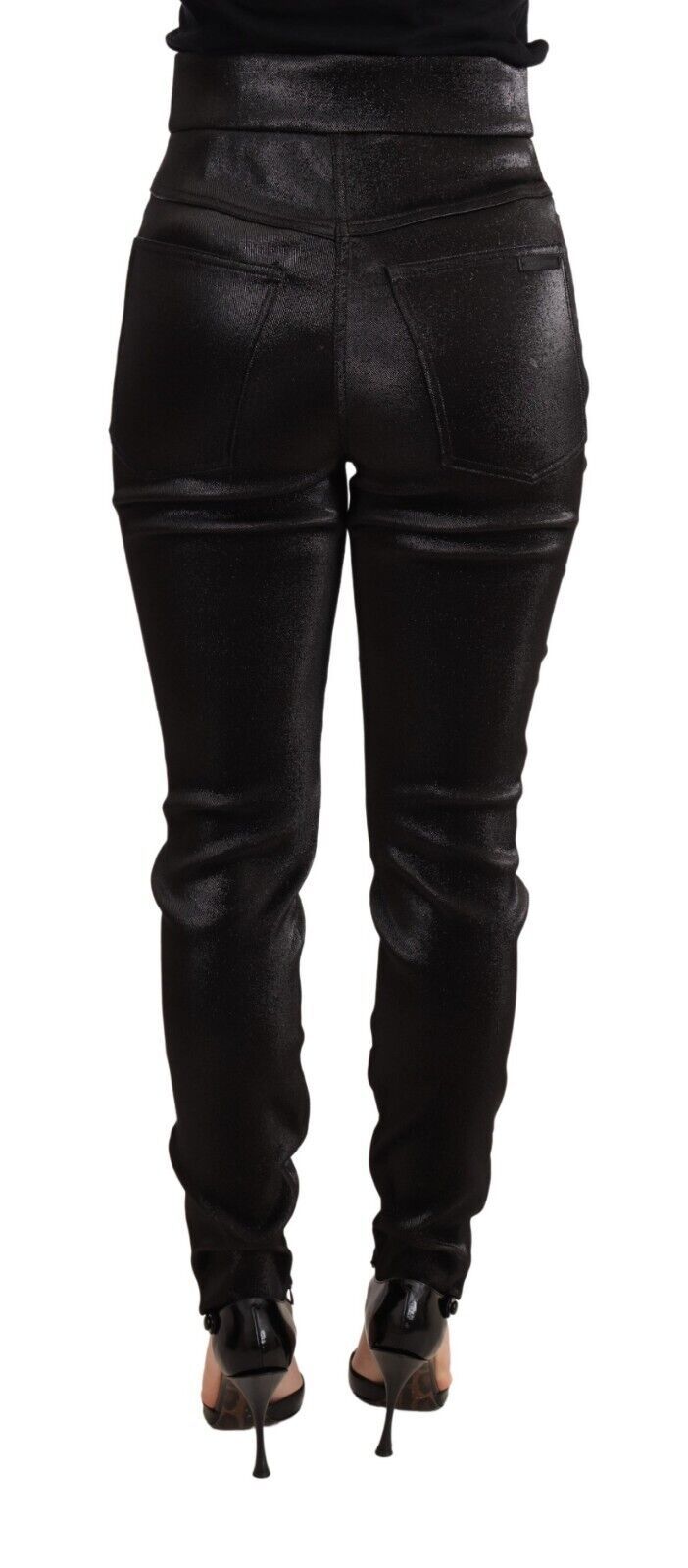 Pantalon en coton extensible noir et argent avec fil lurex