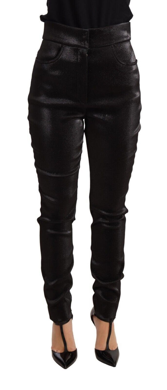 Pantalon en coton extensible noir et argent avec fil lurex