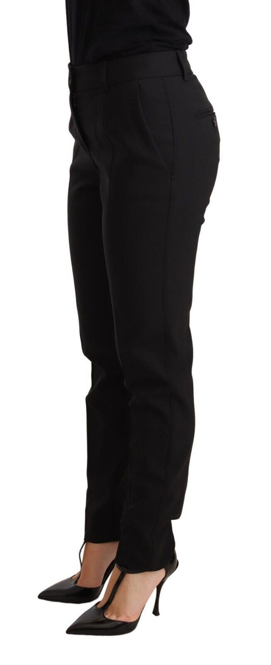 Pantalon fuselé noir en laine vierge pour femme