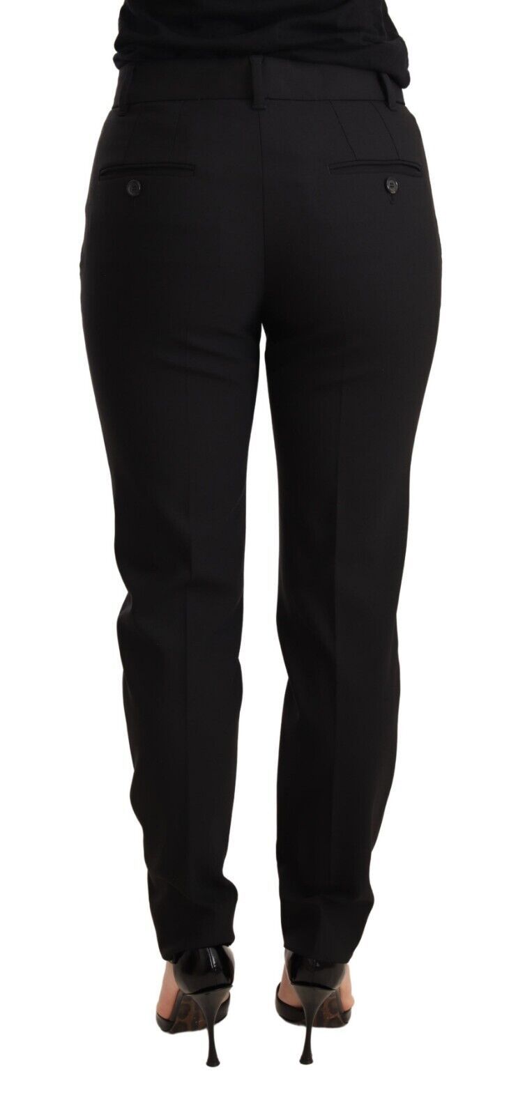 Pantalon fuselé noir en laine vierge pour femme