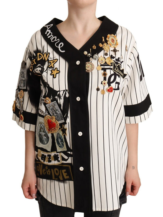 Camisa Amore de algodón blanco con dijes de cristal