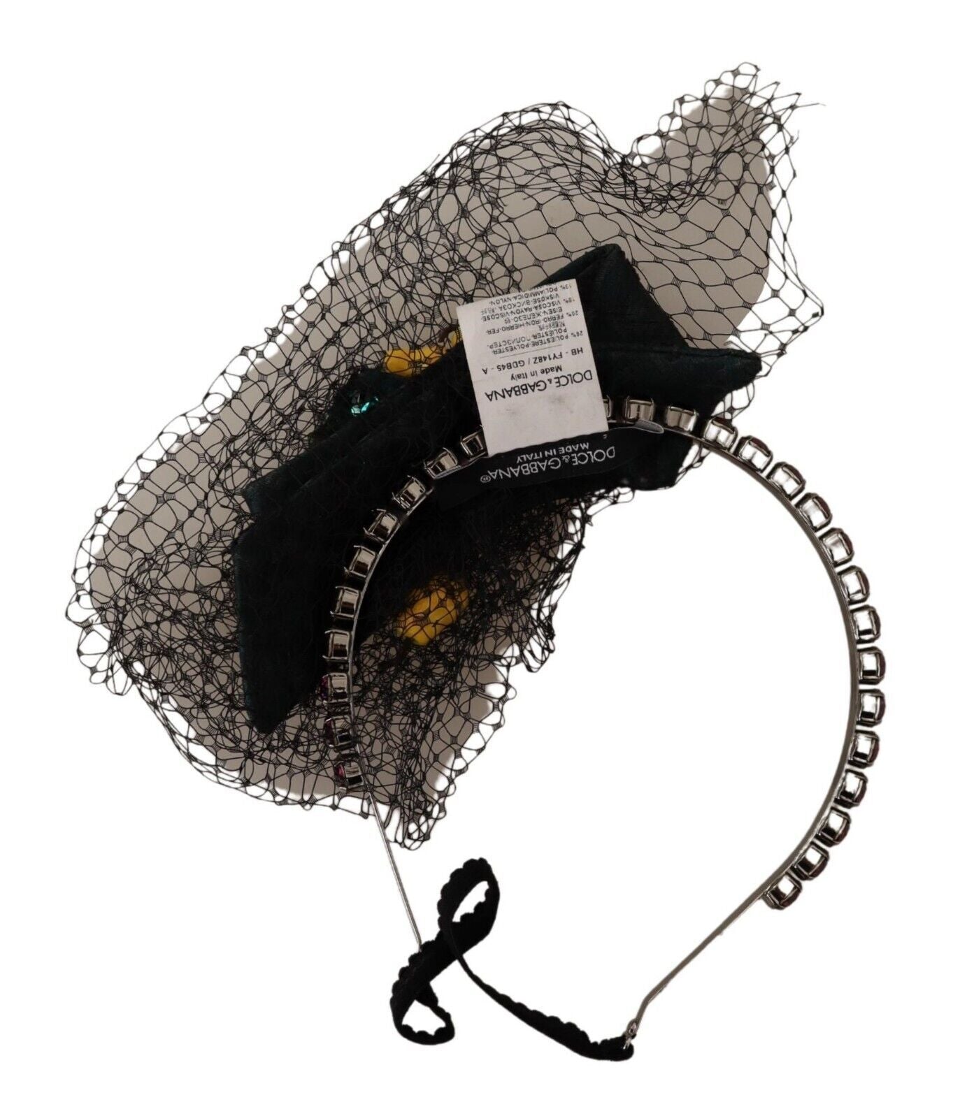 Tiara plateada con cristales y frutas, diadema de malla negra