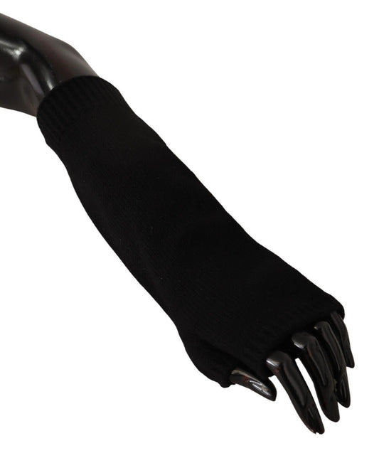 Guantes negros de punto sin dedos hasta el codo