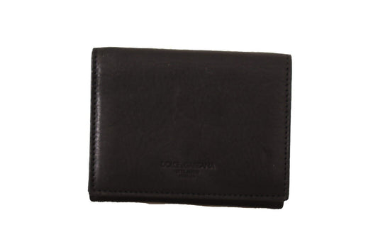 Monedero de cuero negro con tres pliegues y cinturón, cartera multiusos