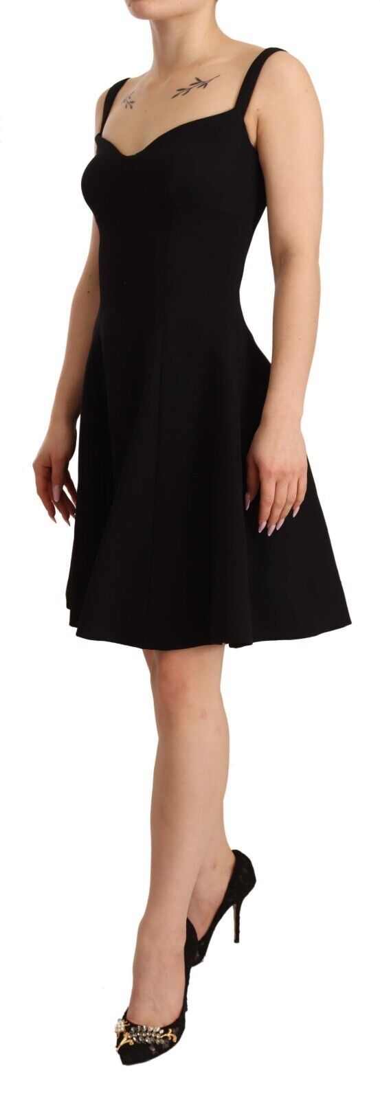 Robe fourreau évasée en laine extensible noire