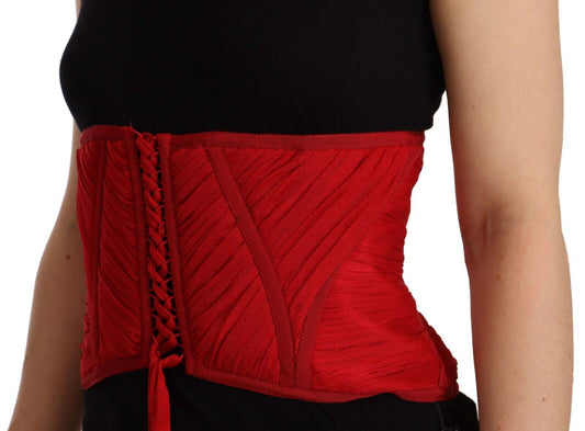 Cinturón de corsé rojo con cintura elástica y parte superior de seda