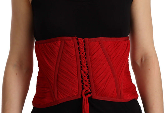Cinturón de corsé rojo con cintura elástica y parte superior de seda