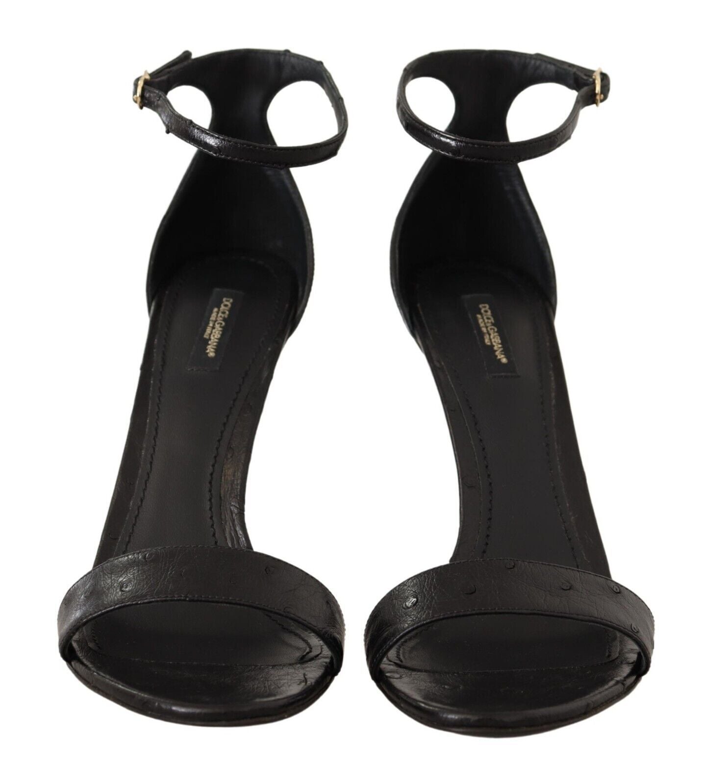 Sandales à talons et bride cheville en autruche noire