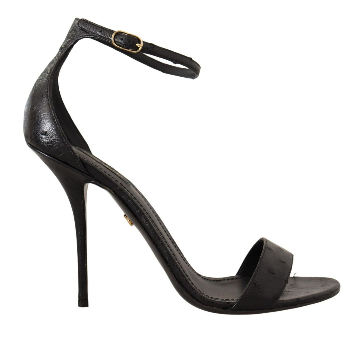 Sandales à talons et bride cheville en autruche noire