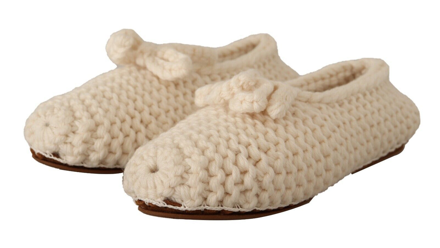 Ballerines blanches à enfiler en laine tricotée