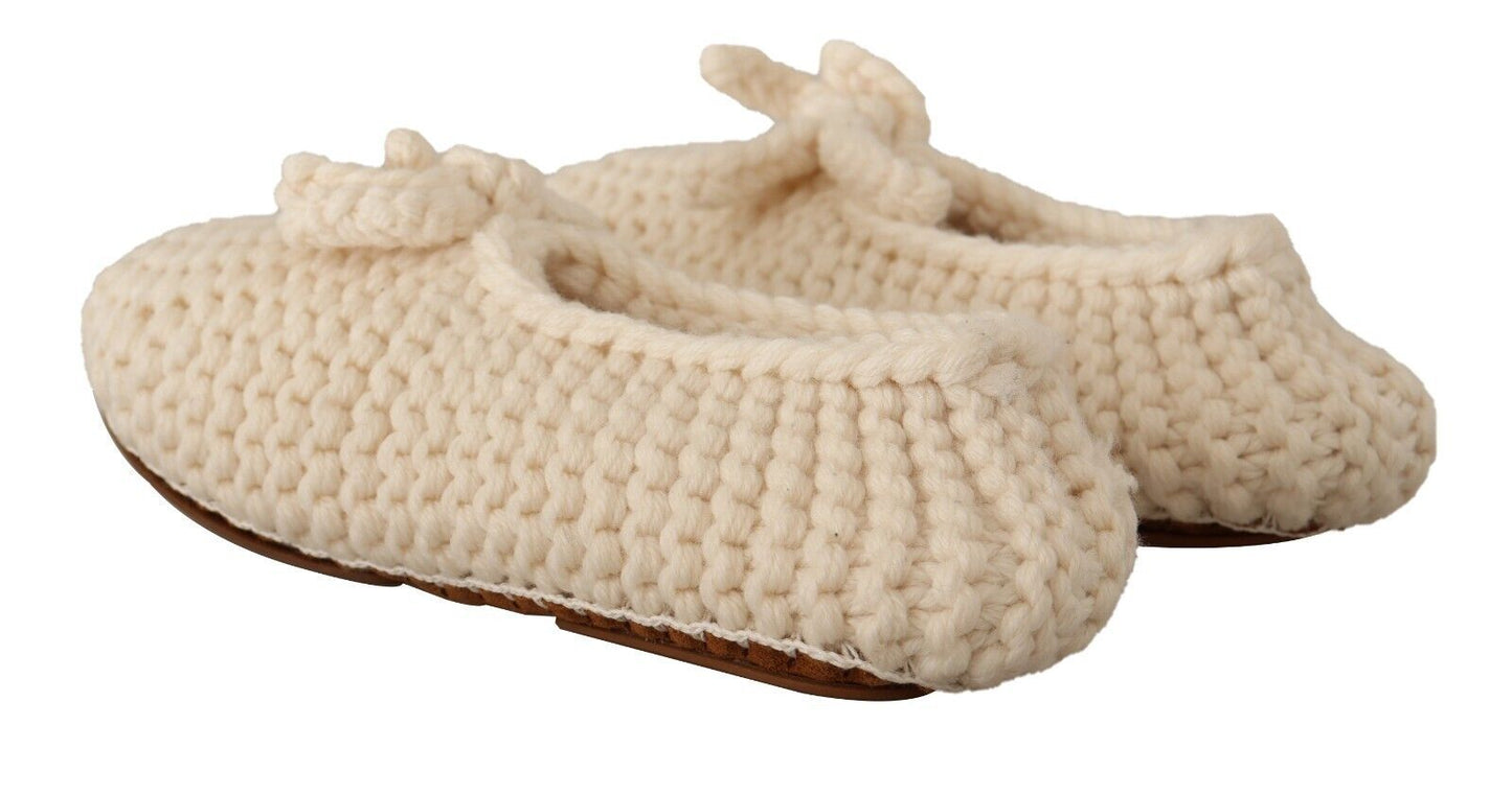 Ballerines blanches à enfiler en laine tricotée