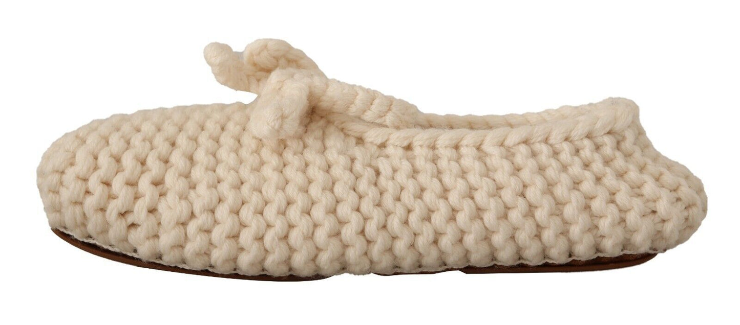 Ballerines blanches à enfiler en laine tricotée
