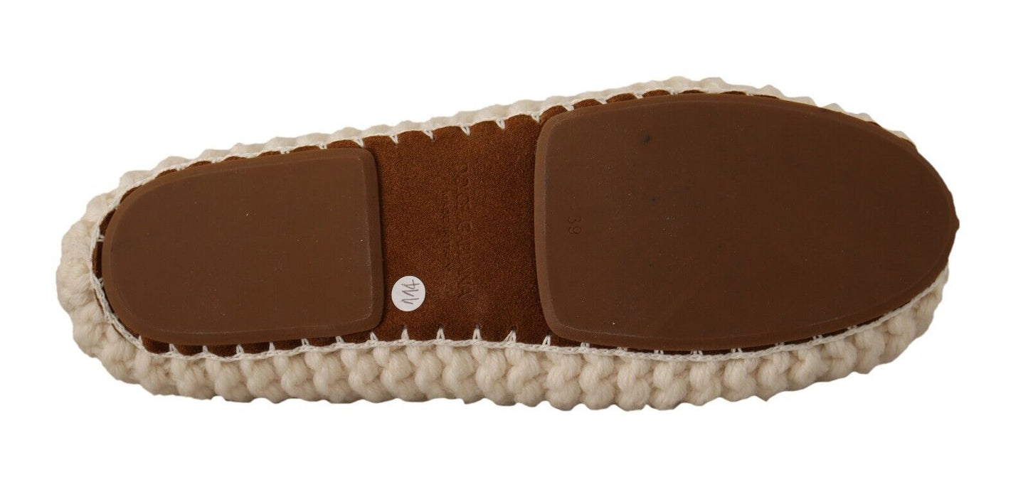 Ballerines blanches à enfiler en laine tricotée