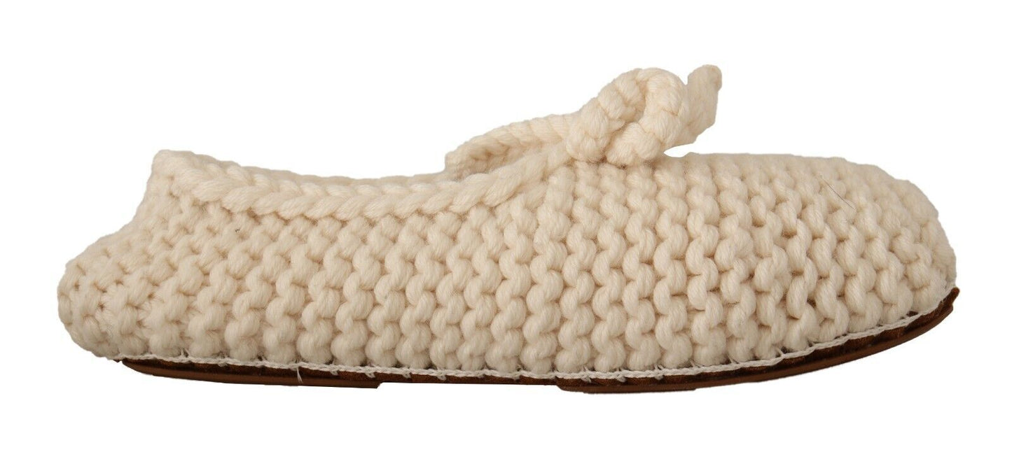 Ballerines blanches à enfiler en laine tricotée