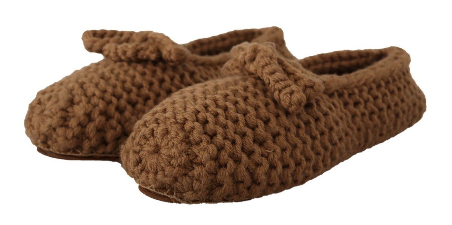 Ballerines marron à enfiler en laine tricotée