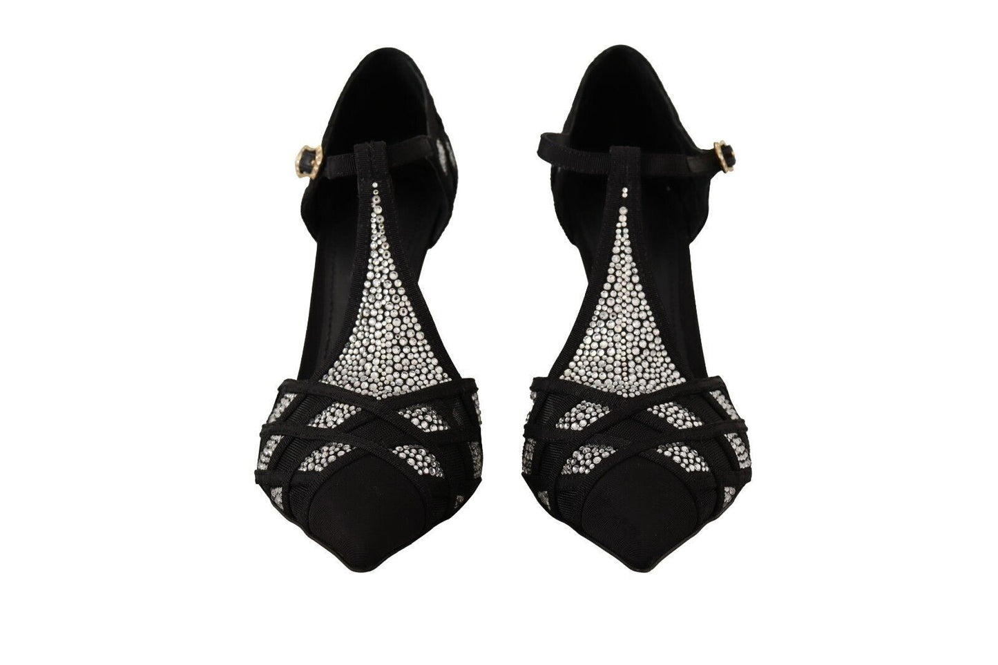Escarpins à talons et brides en T avec cristaux noirs