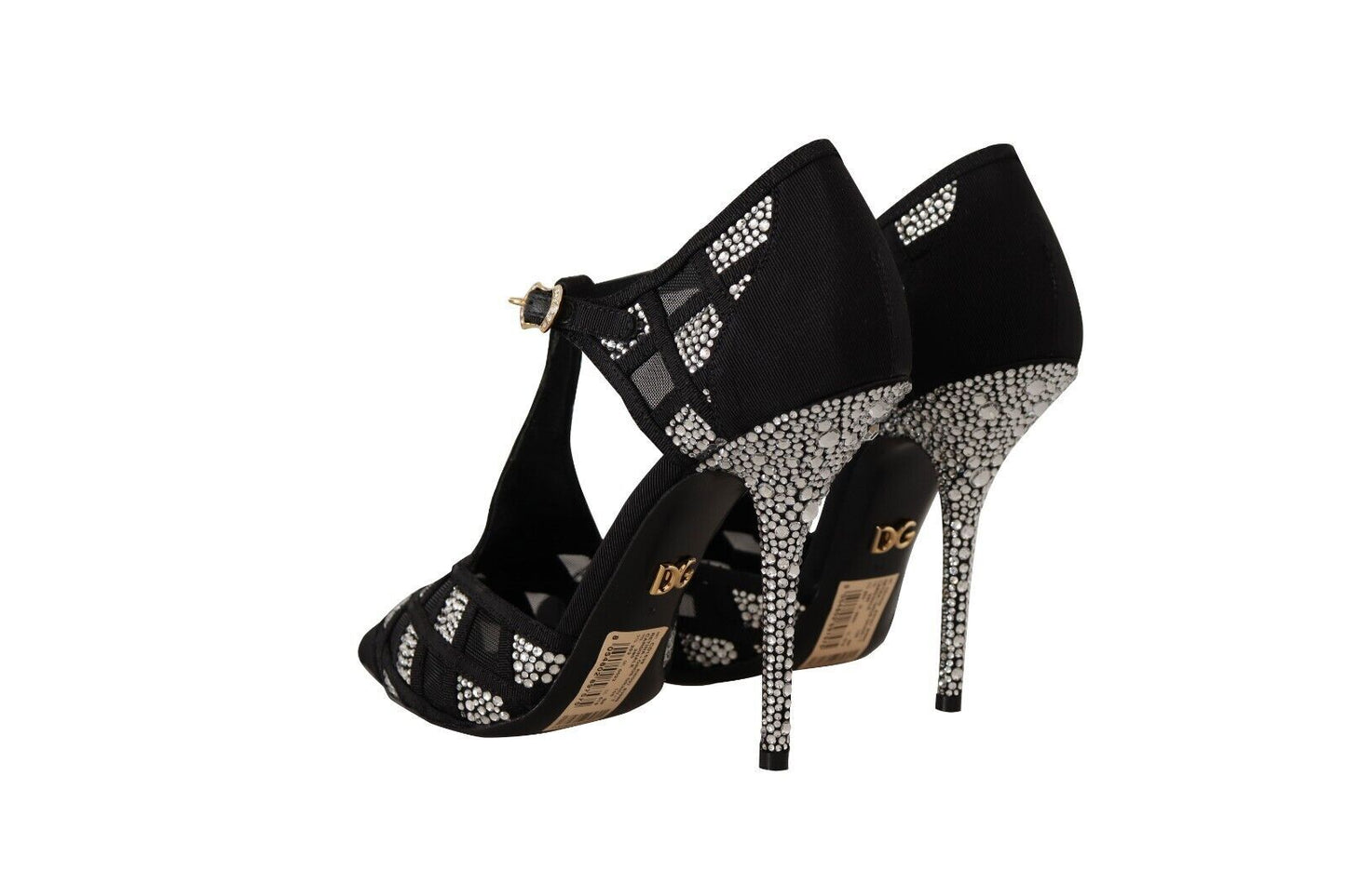 Escarpins à talons et brides en T avec cristaux noirs