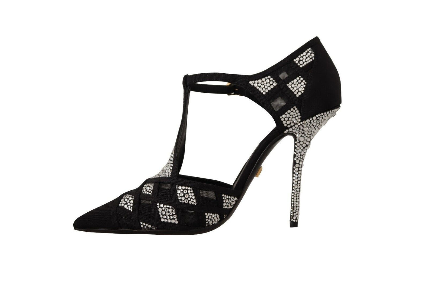 Escarpins à talons et brides en T avec cristaux noirs