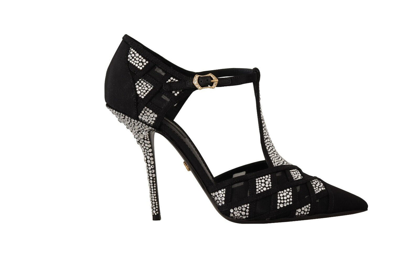 Escarpins à talons et brides en T avec cristaux noirs