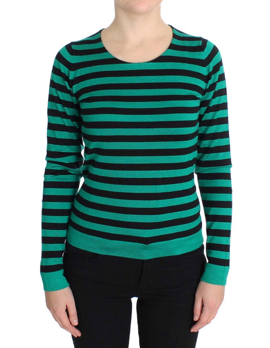 Pull en soie et cachemire vert et noir