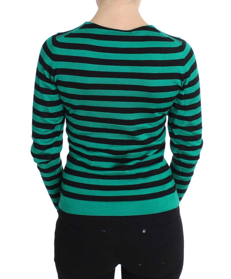 Pull en soie et cachemire vert et noir