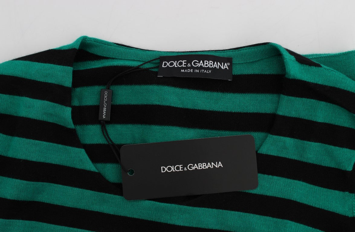 Pull en soie et cachemire vert et noir