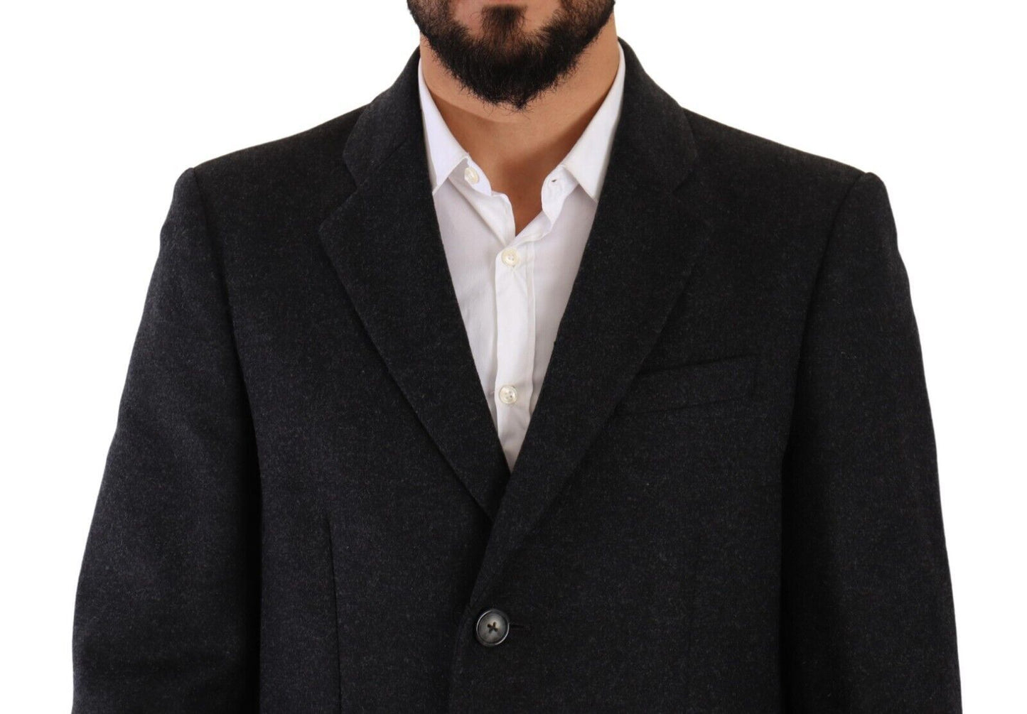 Chaqueta de gabardina de lana gris oscuro para hombre