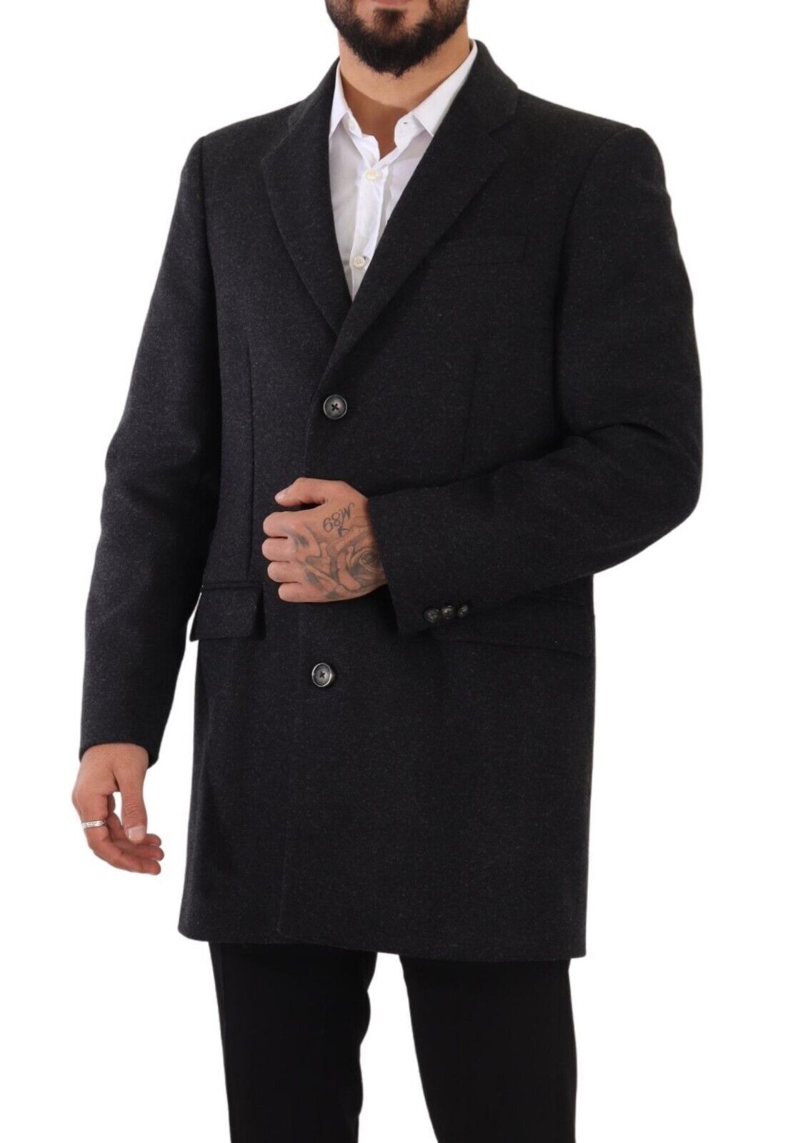 Chaqueta de gabardina de lana gris oscuro para hombre
