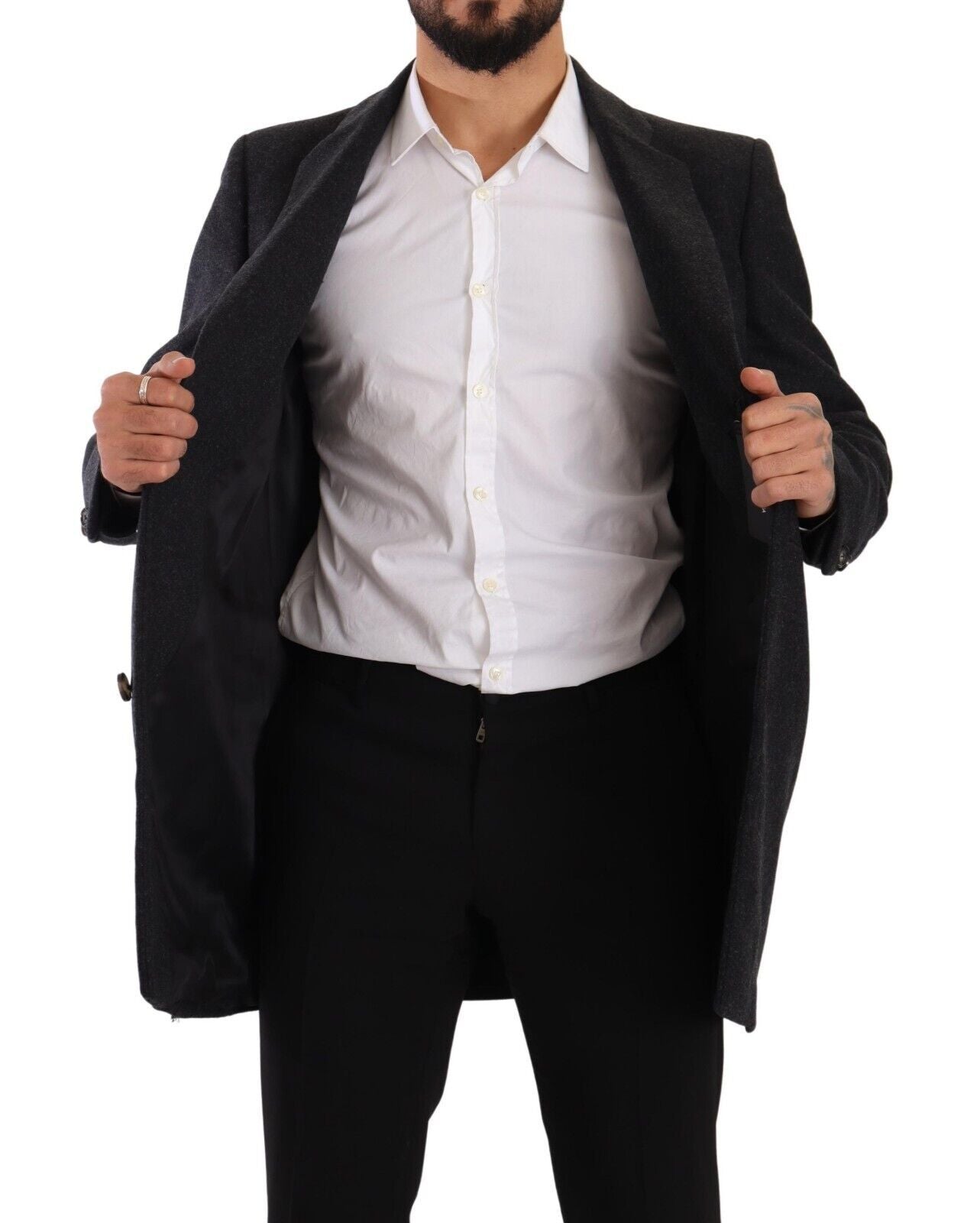 Chaqueta de gabardina de lana gris oscuro para hombre