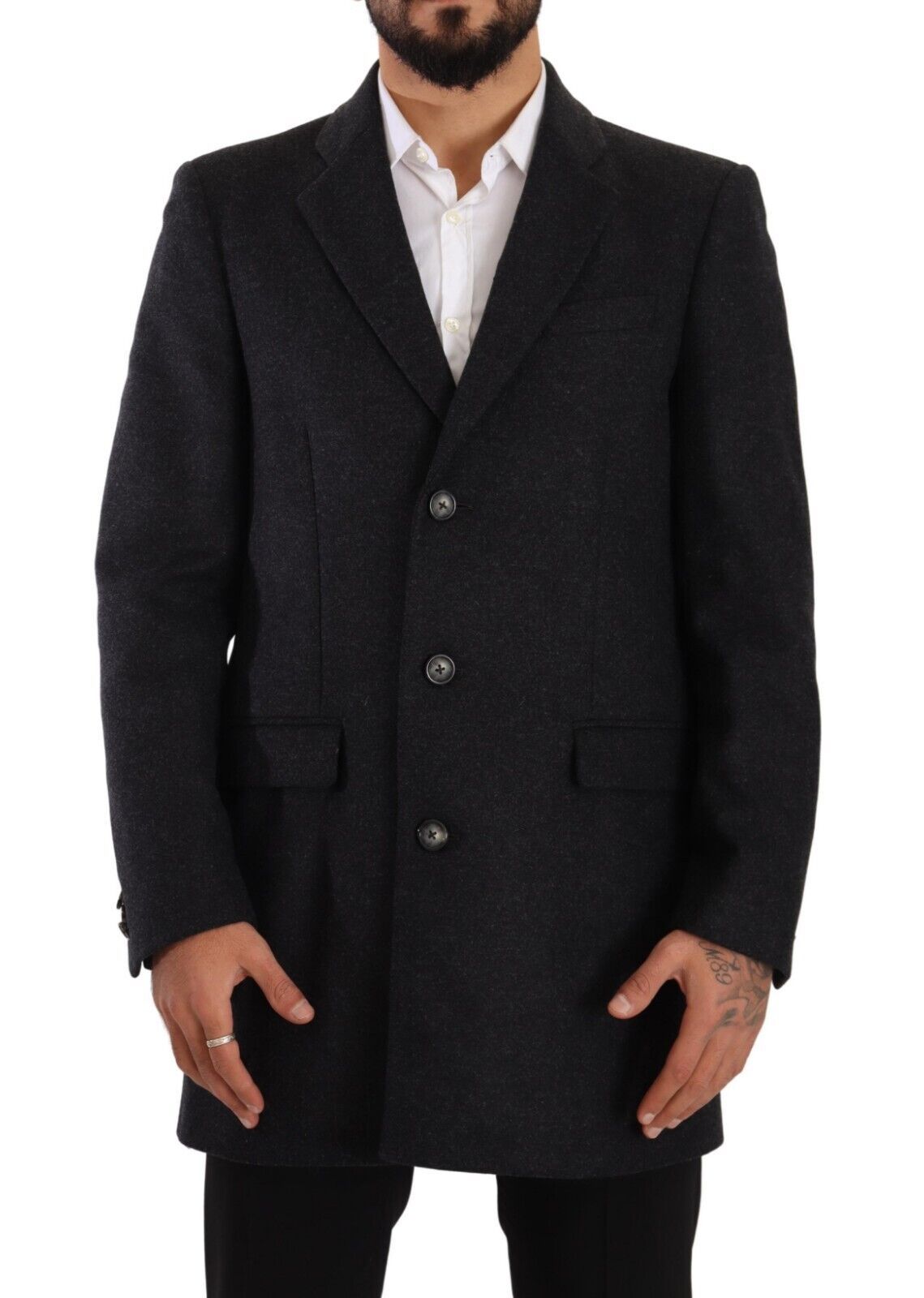 Chaqueta de gabardina de lana gris oscuro para hombre