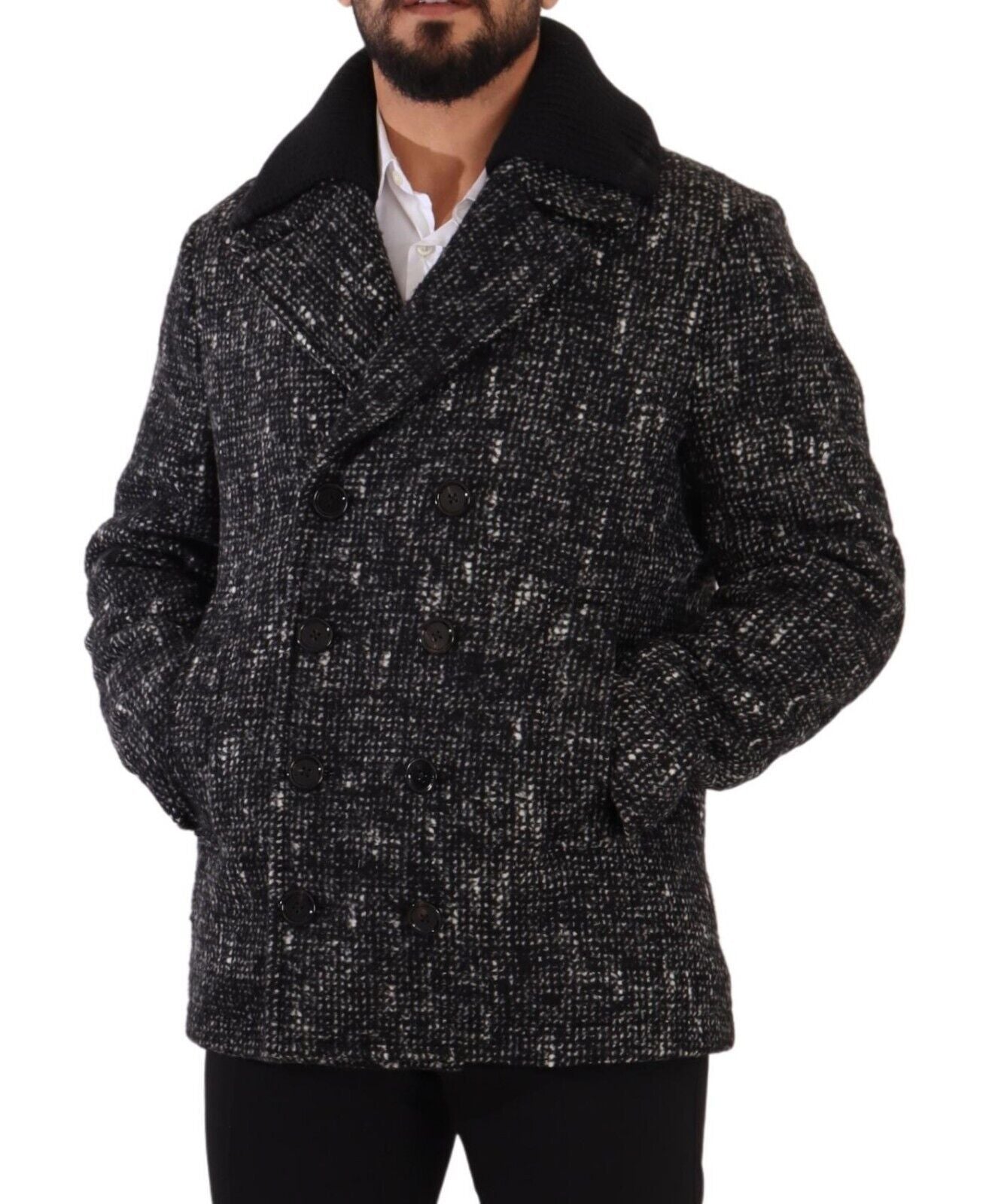 Chaqueta de lana negra cruzada para hombre