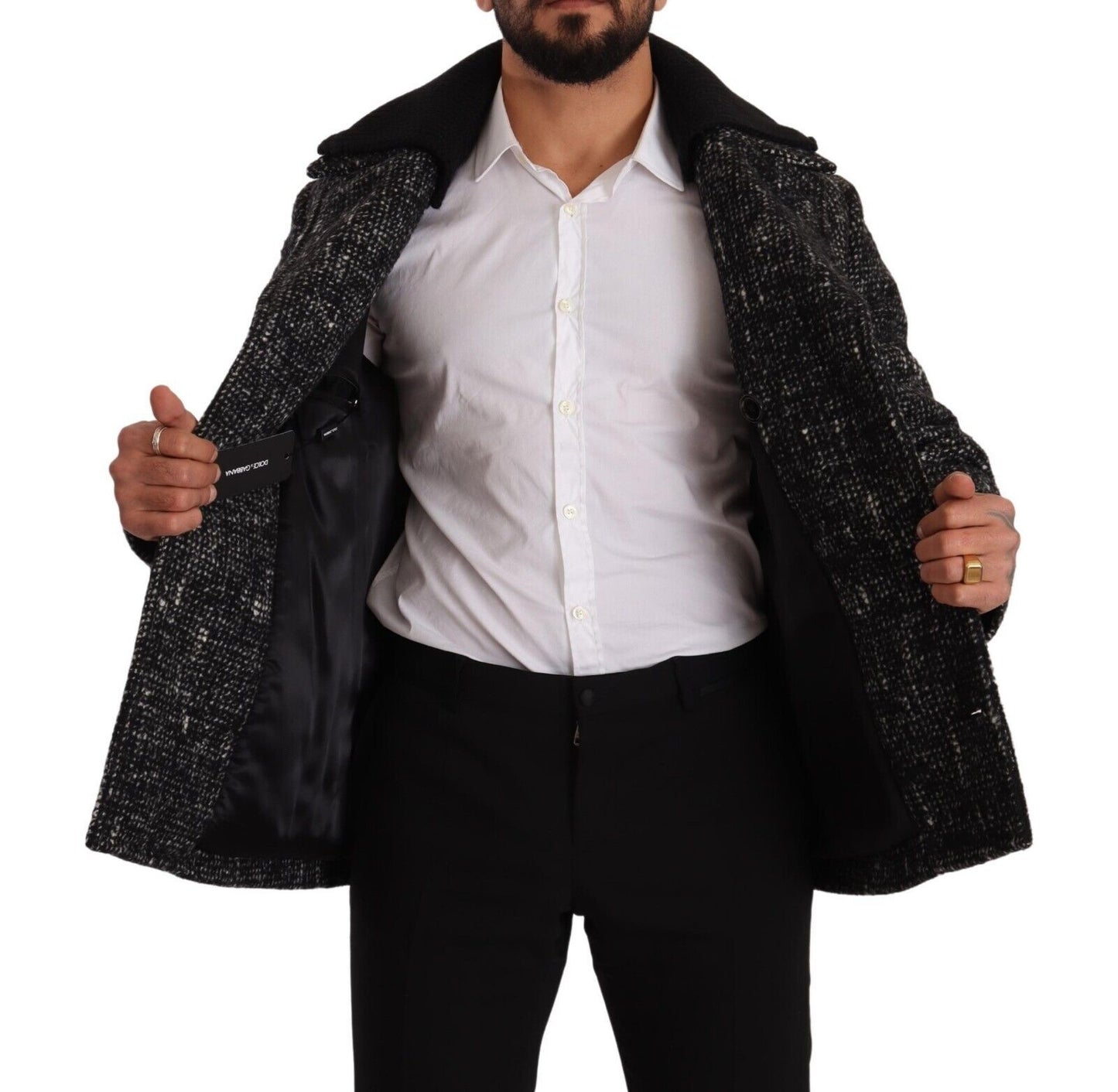 Chaqueta de lana negra cruzada para hombre