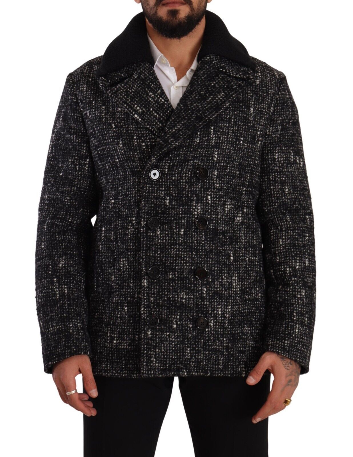 Chaqueta de lana negra cruzada para hombre