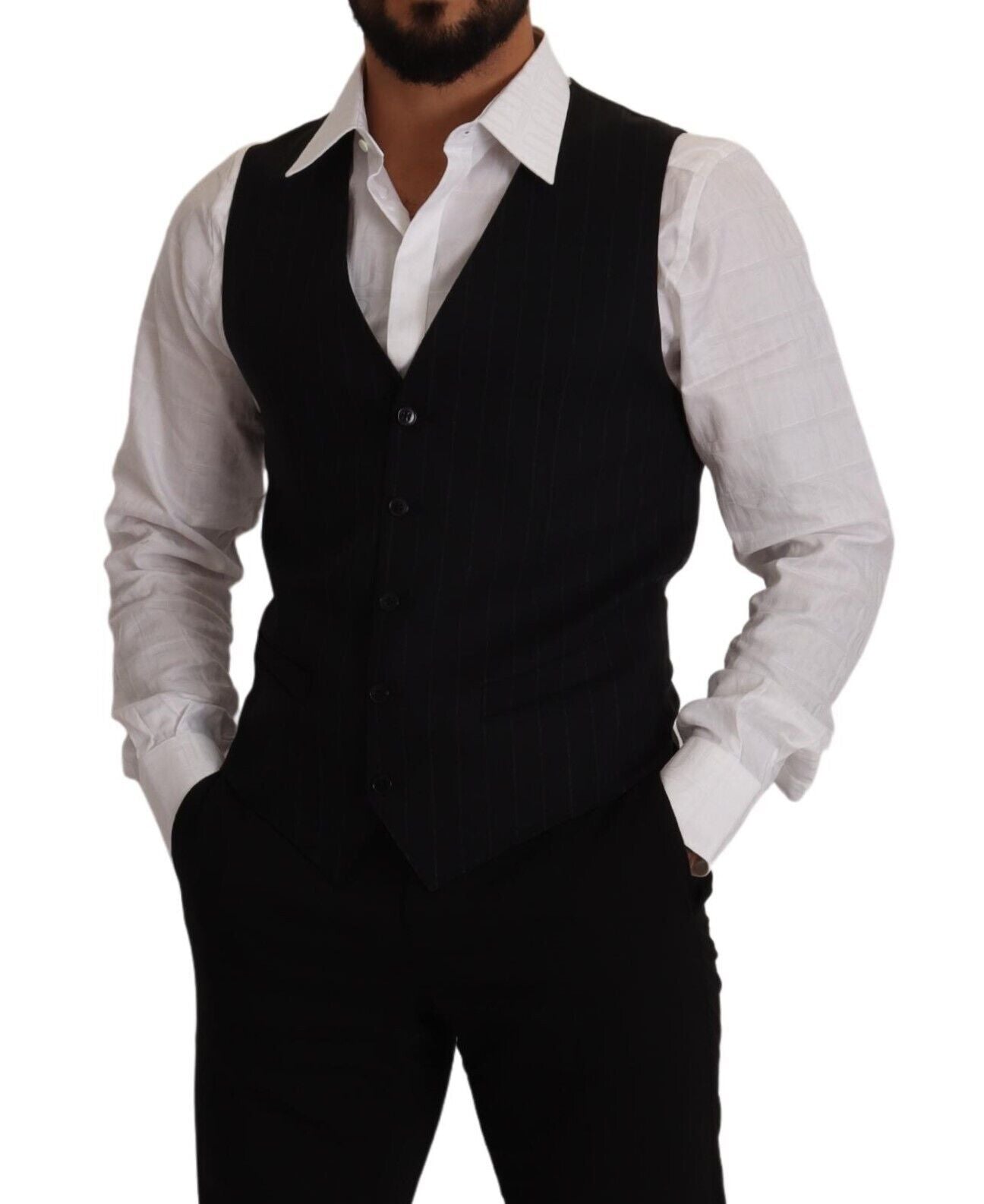 Chaleco elástico de lana a rayas azules