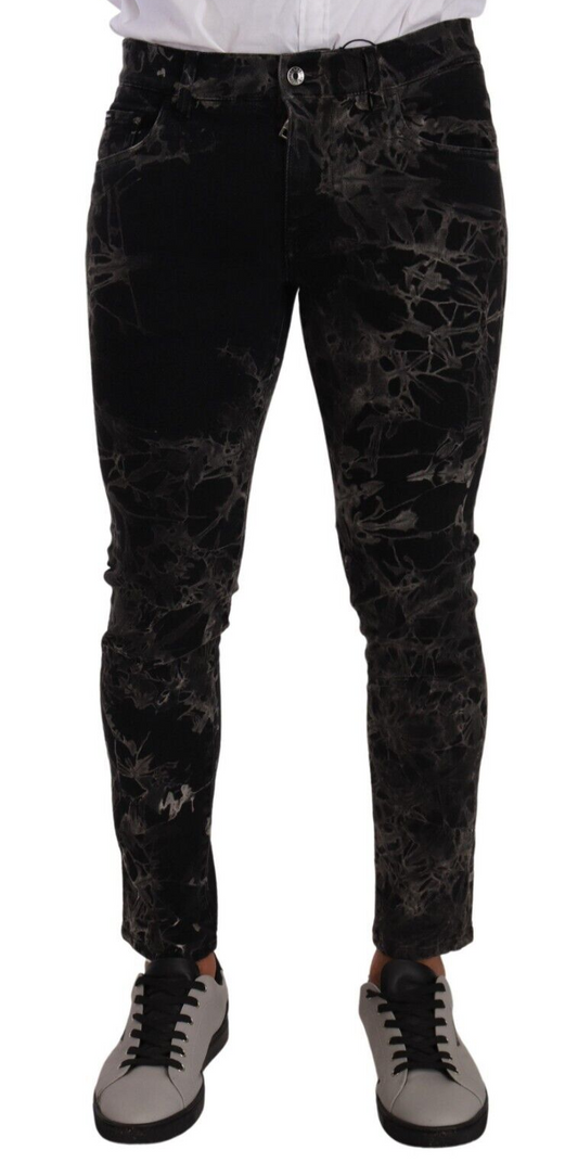 Black Patterned Skinny Slim Fit Jeans