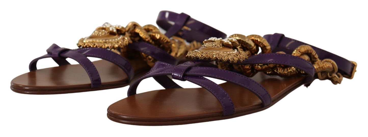 Sandales plates en cuir violet Devotion